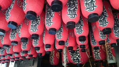 本堂にぶら下げられた無数の提灯