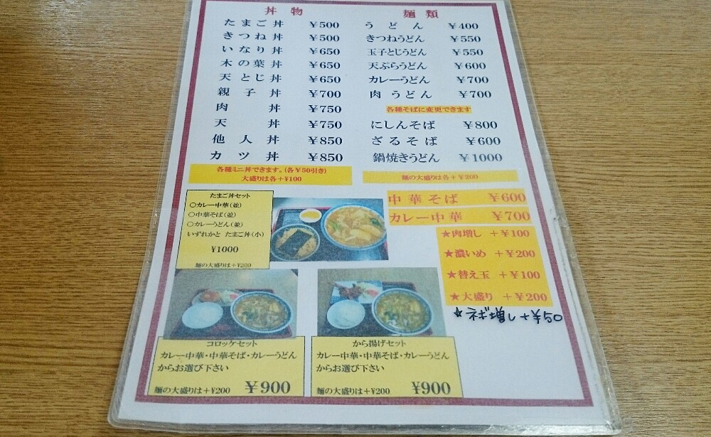 小谷食堂のメニュー