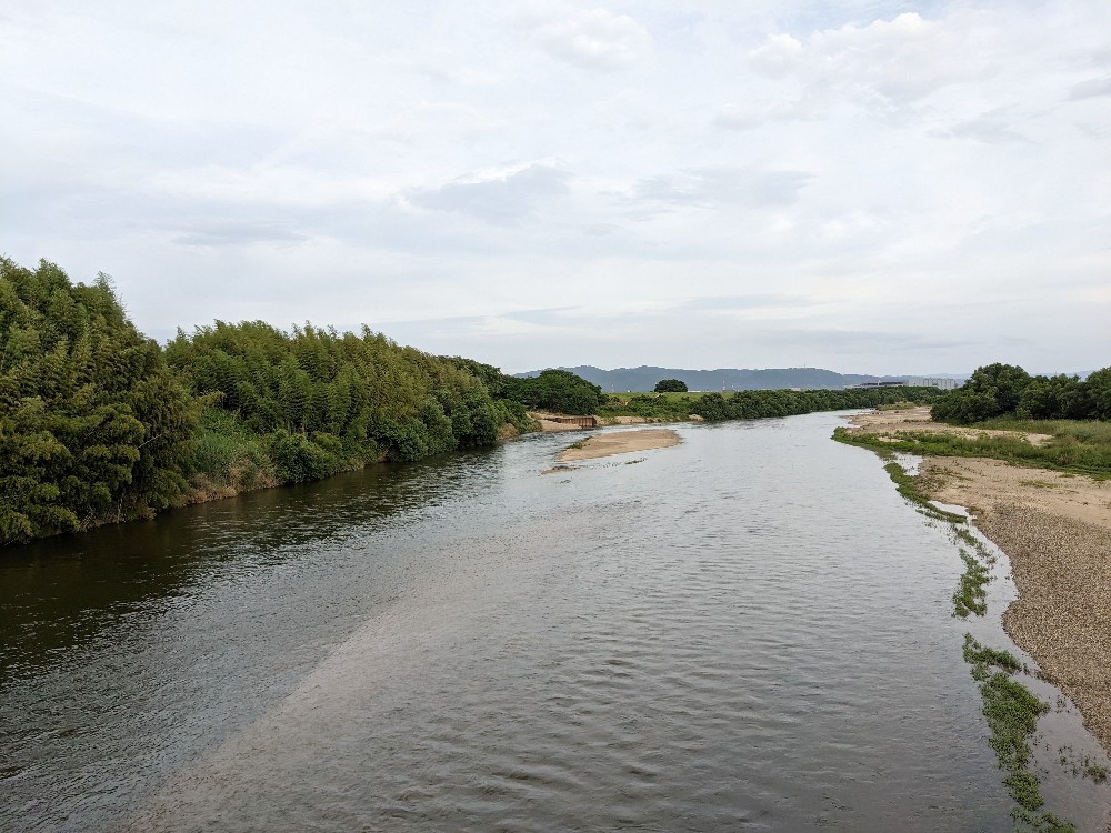 流れ橋の下に流れる木津川