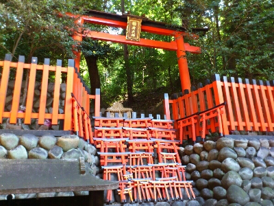 奥社奉拝所(奥の院)。沢山の小さな鳥居が奉納されている。